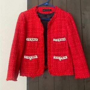 Zara Red Tweed Blazer